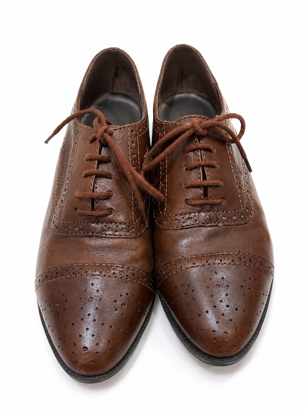 Carriage Court Brown Leather Oxford Vintage Inspired Brogue Lace Up Size 8